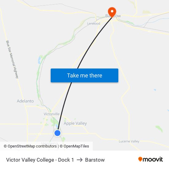 Victor Valley College - Dock 1 to Barstow map