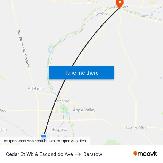 Cedar St Wb & Escondido Ave to Barstow map