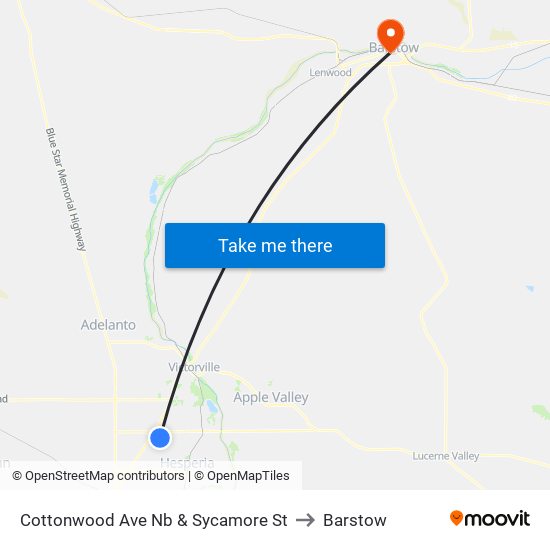 Cottonwood Ave Nb & Sycamore St to Barstow map