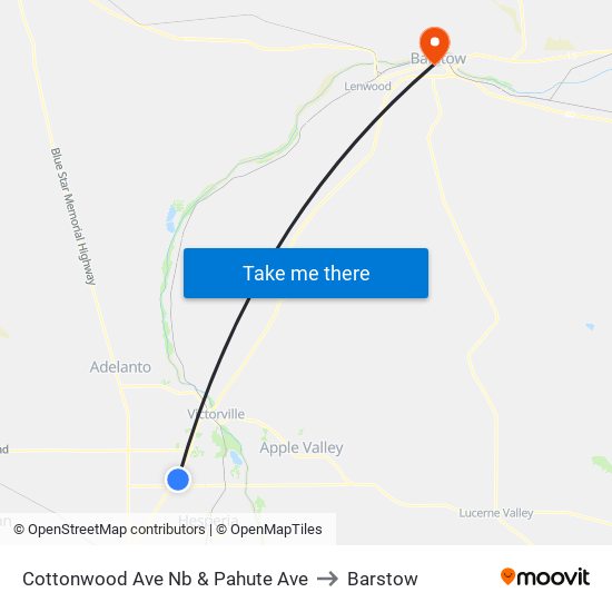 Cottonwood Ave Nb & Pahute Ave to Barstow map