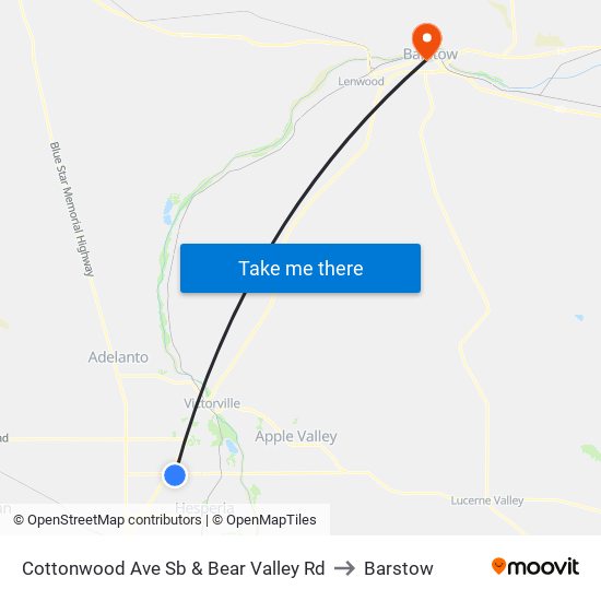 Cottonwood Ave Sb & Bear Valley Rd to Barstow map