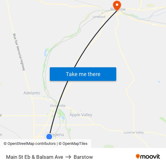 Main St Eb & Balsam Ave to Barstow map