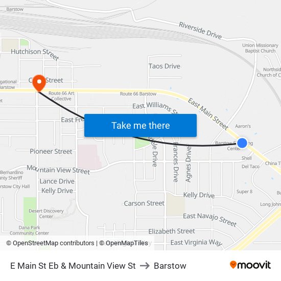 E Main St Eb & Mountain View St to Barstow map