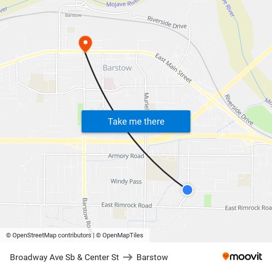 Broadway Ave Sb & Center St to Barstow map