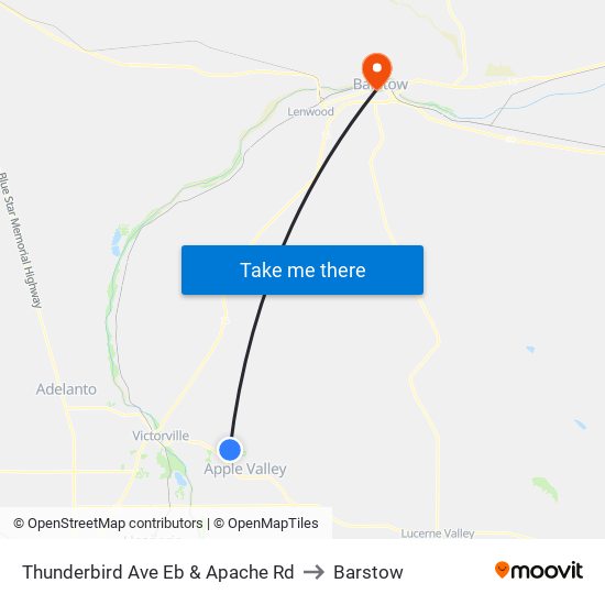 Thunderbird Ave Eb & Apache Rd to Barstow map