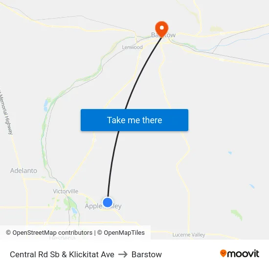 Central Rd Sb & Klickitat Ave to Barstow map