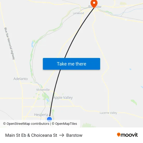 Main St Eb & Choiceana St to Barstow map