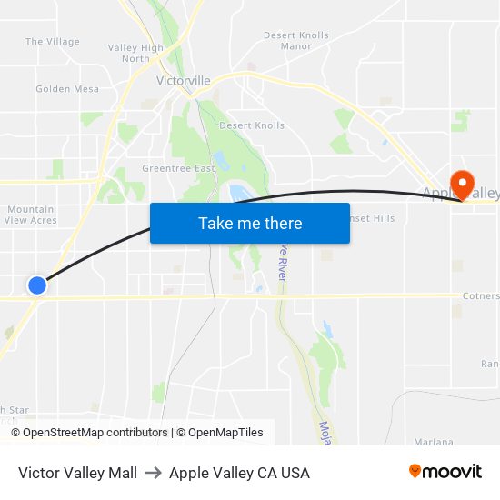 Victor Valley Mall to Apple Valley CA USA map