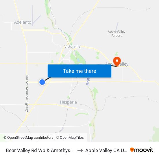 Bear Valley Rd Wb & Amethyst Rd to Apple Valley CA USA map