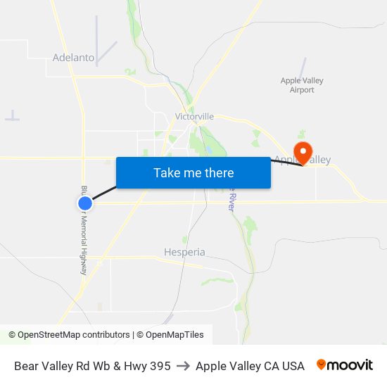 Bear Valley Rd Wb & Hwy 395 to Apple Valley CA USA map