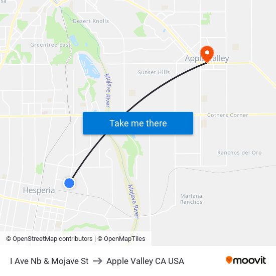 I Ave Nb & Mojave St to Apple Valley CA USA map