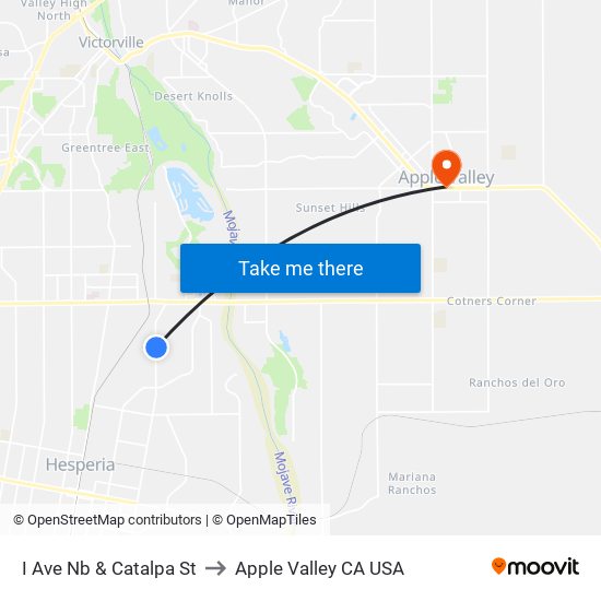 I Ave Nb & Catalpa St to Apple Valley CA USA map