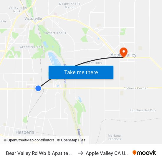 Bear Valley Rd Wb & Apatite Ave to Apple Valley CA USA map