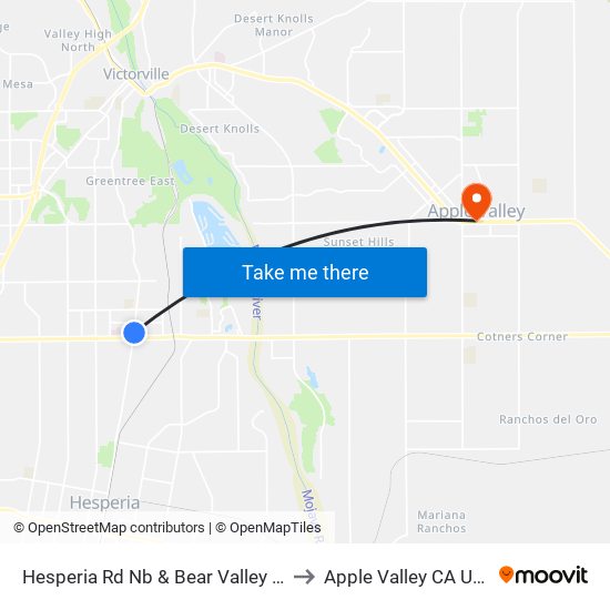 Hesperia Rd Nb & Bear Valley Rd to Apple Valley CA USA map