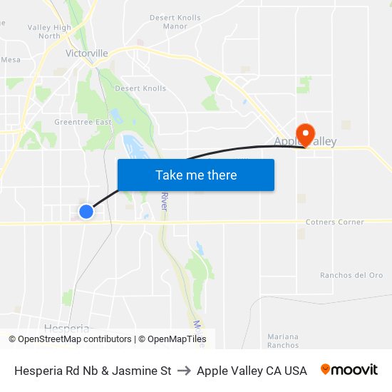 Hesperia Rd Nb & Jasmine St to Apple Valley CA USA map