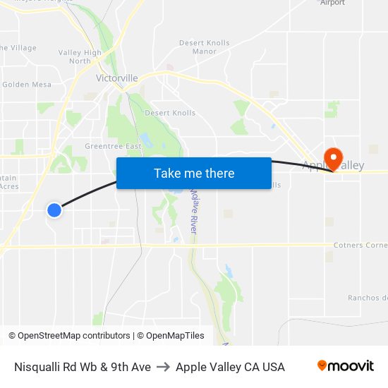 Nisqualli Rd Wb & 9th Ave to Apple Valley CA USA map