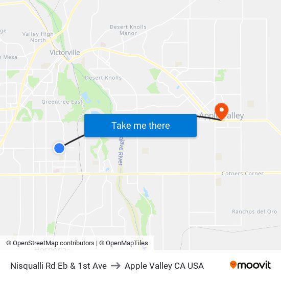 Nisqualli Rd Eb & 1st Ave to Apple Valley CA USA map