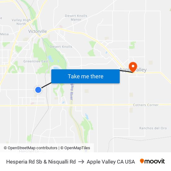 Hesperia Rd Sb & Nisqualli Rd to Apple Valley CA USA map