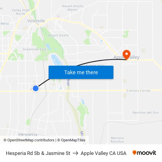 Hesperia Rd Sb & Jasmine St to Apple Valley CA USA map