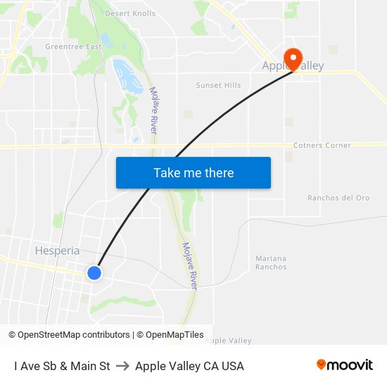 I Ave Sb & Main St to Apple Valley CA USA map