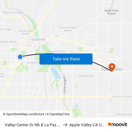 Valley Center Dr Nb & La Paz Dr to Apple Valley CA USA map