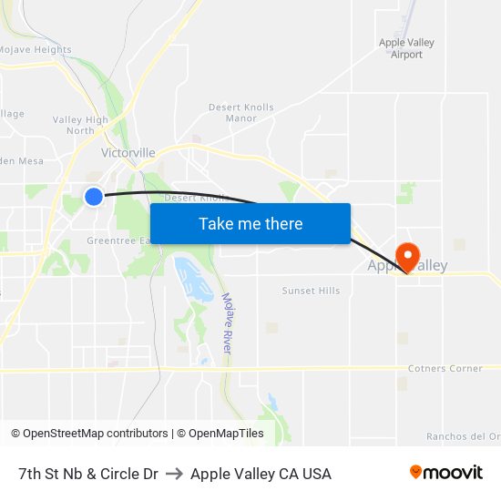 7th St Nb & Circle Dr to Apple Valley CA USA map