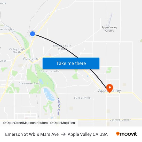 Emerson St Wb & Mars Ave to Apple Valley CA USA map