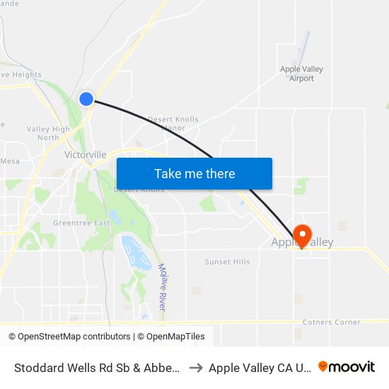 Stoddard Wells Rd Sb & Abbey Ln to Apple Valley CA USA map