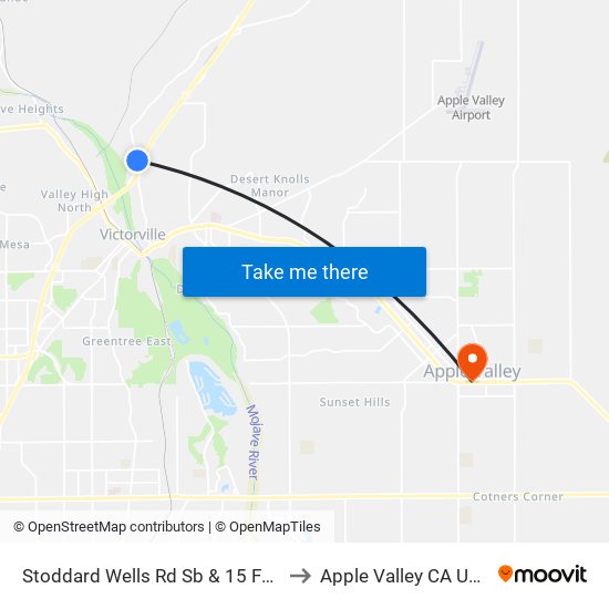 Stoddard Wells Rd Sb & 15 Fwy to Apple Valley CA USA map