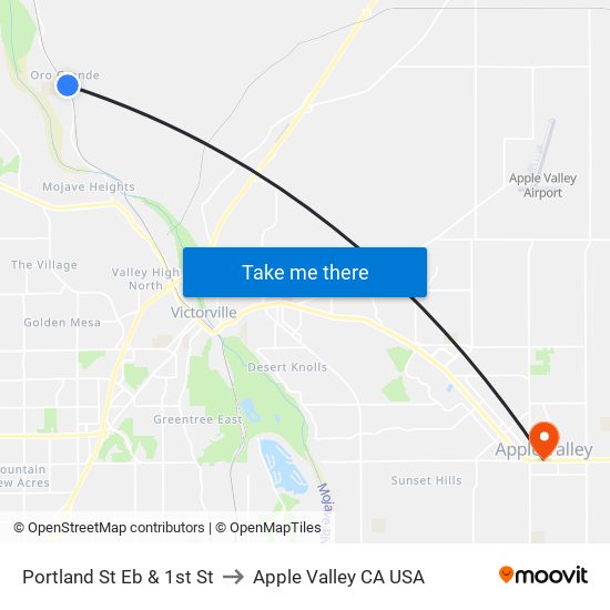 Portland St Eb & 1st St to Apple Valley CA USA map