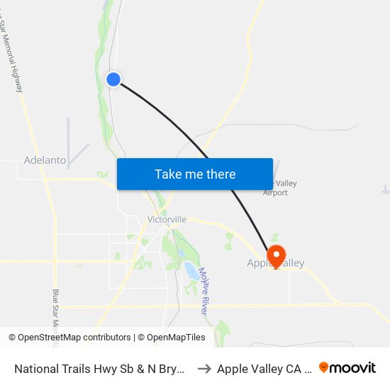 National Trails Hwy Sb & N Bryman Rd to Apple Valley CA USA map