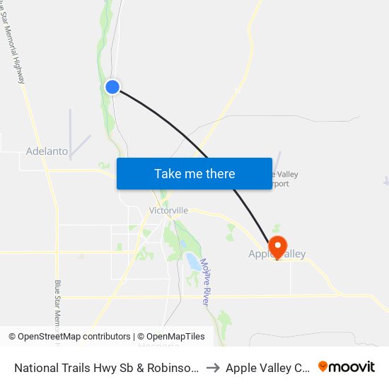 National Trails Hwy Sb & Robinson Ranch Rd to Apple Valley CA USA map