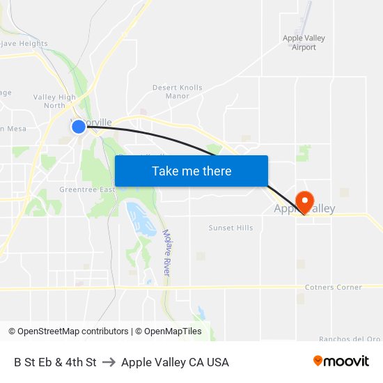 B St Eb & 4th St to Apple Valley CA USA map