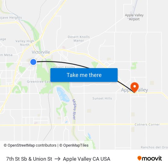 7th St Sb & Union St to Apple Valley CA USA map