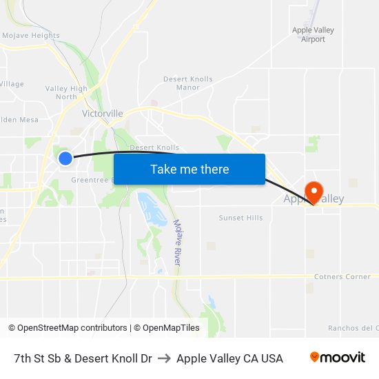 7th St Sb & Desert Knoll Dr to Apple Valley CA USA map