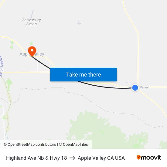 Highland Ave Nb & Hwy 18 to Apple Valley CA USA map