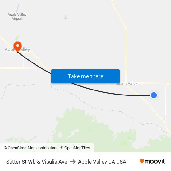 Sutter St Wb & Visalia Ave to Apple Valley CA USA map