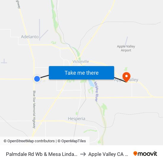 Palmdale Rd Wb  & Mesa Linda Ave to Apple Valley CA USA map