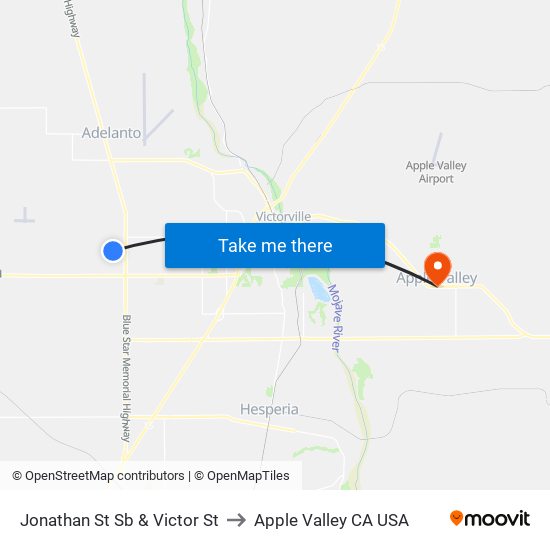 Jonathan St Sb & Victor St to Apple Valley CA USA map