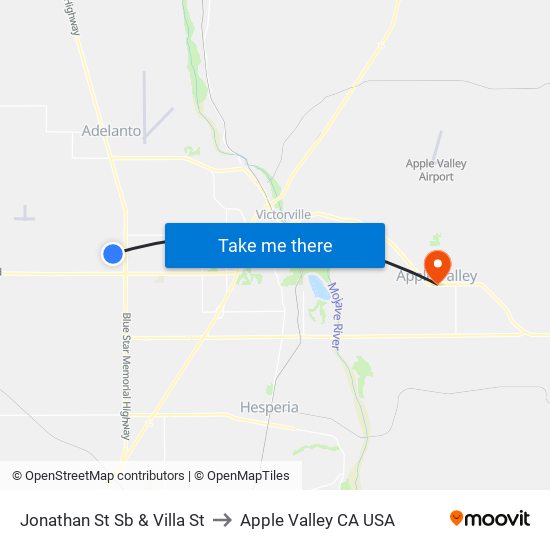 Jonathan St Sb & Villa St to Apple Valley CA USA map