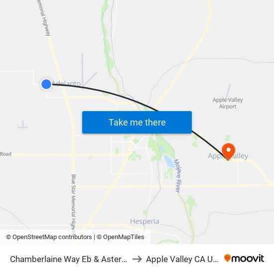 Chamberlaine Way Eb & Aster Rd to Apple Valley CA USA map
