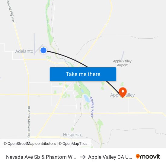 Nevada Ave Sb & Phantom West to Apple Valley CA USA map