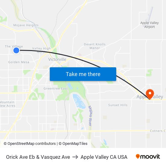 Orick Ave Eb & Vasquez Ave to Apple Valley CA USA map