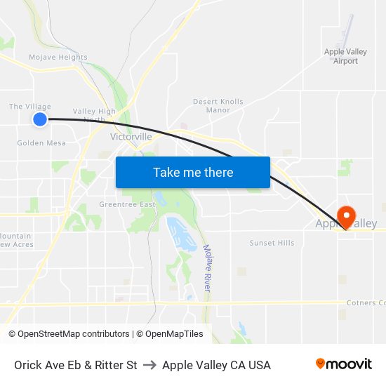 Orick Ave Eb & Ritter St to Apple Valley CA USA map