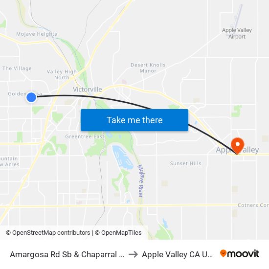 Amargosa Rd Sb & Chaparral St to Apple Valley CA USA map