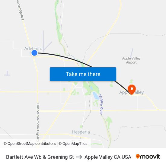 Bartlett Ave Wb & Greening St to Apple Valley CA USA map