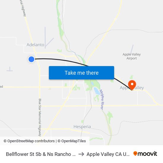 Bellflower St Sb & Ns Rancho Rd to Apple Valley CA USA map