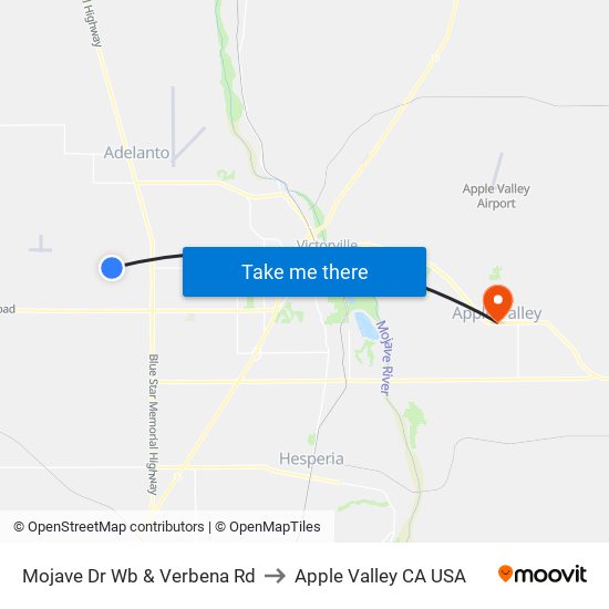 Mojave Dr Wb & Verbena Rd to Apple Valley CA USA map