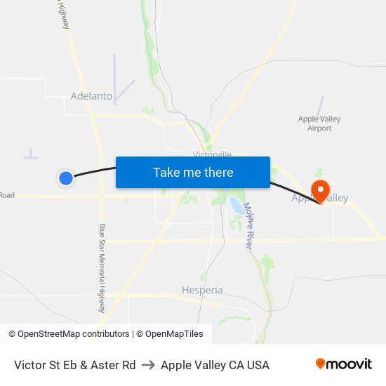 Victor St Eb & Aster Rd to Apple Valley CA USA map