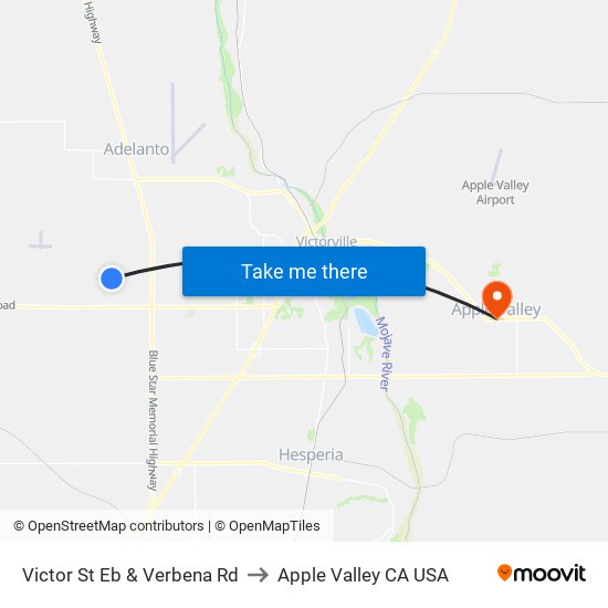 Victor St Eb & Verbena Rd to Apple Valley CA USA map